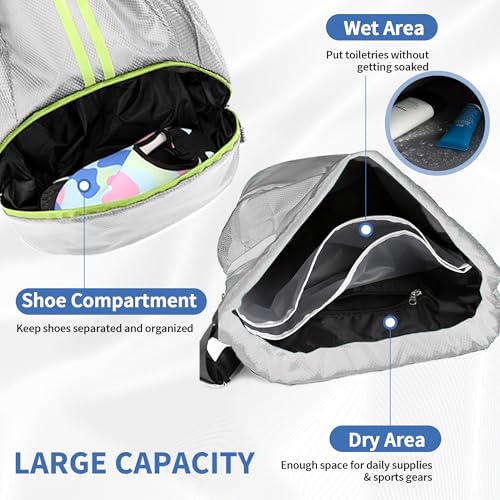 JELUTAR Drawstring Backpack Gym Bag with Shoes Compartment, Grey - color: Grey, size: Large