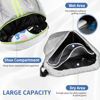 JELUTAR Drawstring Backpack Gym Bag with Shoes Compartment, Grey - color: Grey, size: Large