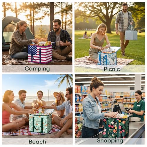 BALEINE Insulated Reusable Grocery Bags with Zippered Top, Large Cooler Bag - color: Blossom Season, size: 2 Pack