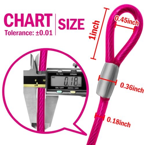 4.7mm(3/16") Steel Security Cable with Loops, Bike Lock Cable, 1Pack - color: Pink, size: 15FT-(1Pack)