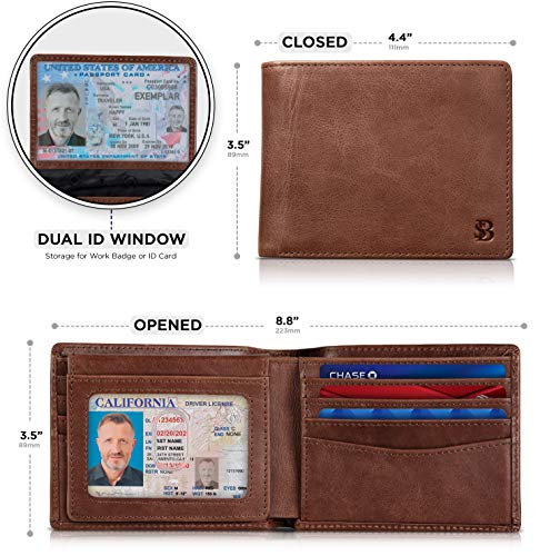 2 ID Window RFID Blocking Wallets for Men, Full Grain Leather Mens Bifold - color: Morning Roast Executive