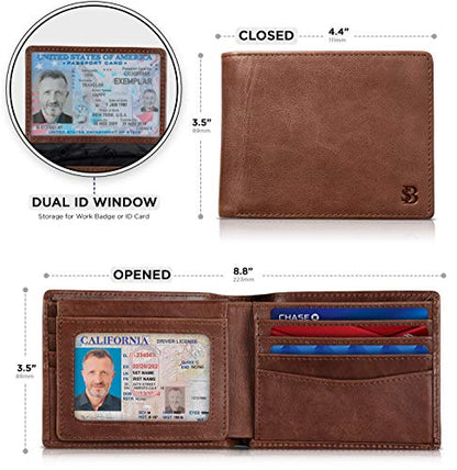2 ID Window RFID Blocking Wallets for Men, Full Grain Leather Mens Bifold - color: Morning Roast Executive