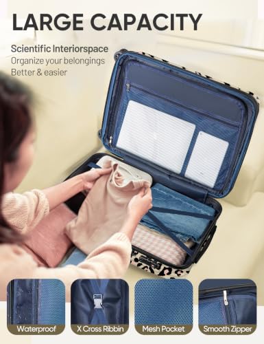 Expandable Carry on Luggage Suitcase with Wheels - color: Cheese Cheetah, size: S(20In Carry-on)