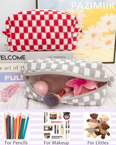 PAZIMIIK Checkered Makeup Bag for Purse, Small Travel Cosmetic Pouch,Grey - color: Grey