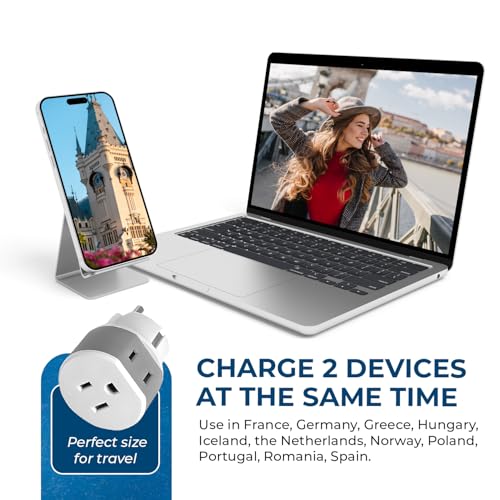 OREI Germany, France, Schuko Power Plug Adapter with 2 USA Inputs - Travel 3 Pack- Type E/F (US-9) Safe Grounded Use with Cell Phones, Laptop, Camera Chargers, CPAP, and More - style: Type E/F -Germany,France