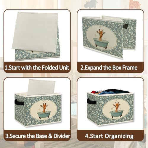 Blue Floral Giraffe Bathroom Storage Bins Box Collapsible Basket - color: Color36