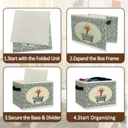 Blue Floral Giraffe Bathroom Storage Bins Box Collapsible Basket - color: Color36