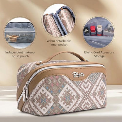 BOYATU Travel Makeup Bag Organizer: Boho Large Capacity Cosmetic Bag Sets - color: 22-Brown