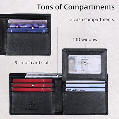 VISOUL Mens Carbon Fiber Leather Wallets Bifold with RFID Blocking, Designer Billfold Wallet with 1 ID window for Men (Black+Black) - color: Black+Black