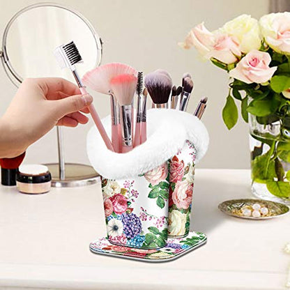 FINTIE Plush Lined Double Eyeglasses Holder with Magnetic Base for Desk - color: Flower Festival