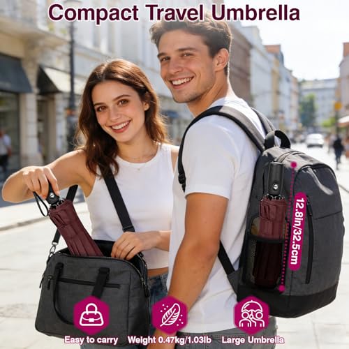ZOMAKE Travel Umbrella Compact - 10 Ribs Portable Collapsible Umbrellas for Rain Windproof - Paraguas Automatic Small Folding Umbrella Lightweight Packable Umbrella for Women Men - color: Burgundy