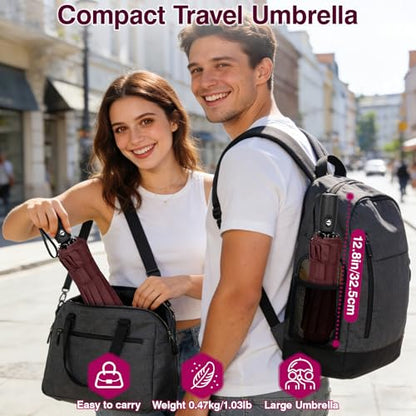 ZOMAKE Travel Umbrella Compact - 10 Ribs Portable Collapsible Umbrellas for Rain Windproof - Paraguas Automatic Small Folding Umbrella Lightweight Packable Umbrella for Women Men - color: Burgundy