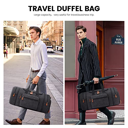 Sucipi Canvas Duffel Bag for Men, Expandable Weekend Overnight travel bags - color: Dark Grey-3 piece set