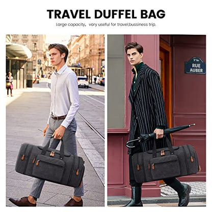 Sucipi Canvas Duffel Bag for Men, Expandable Weekend Overnight travel bags - color: Dark Grey-3 piece set
