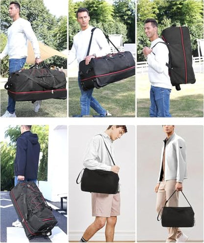 Rolling Duffle Bag with Wheels,110L/140L Expandable Soft-Sided Foldable Duffle Bag with 2 Rubber Wheels,Packable 32” Rolling Carry-On with Pockets & Compartments（Black red） - color: black red