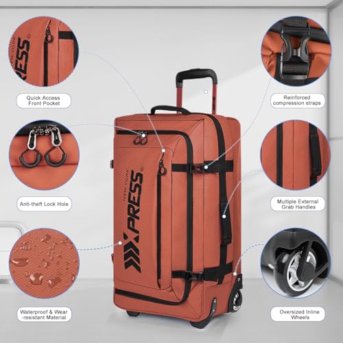 30" Expandable 15% Rolling Duffle Bag w/Wheels and Handle - color: NEW-30''-Orange, size: 30in