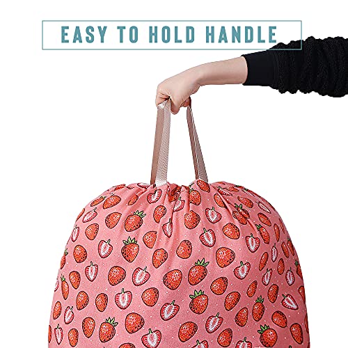 Sanlykate Extra Large Laundry Bag with Drawstring Closure and Handle, 28 x 40 Inch Heavy Duty Travel Dirty Clothes Bag for Laundromat and Household, Pink Strawberry - color: Strawberry