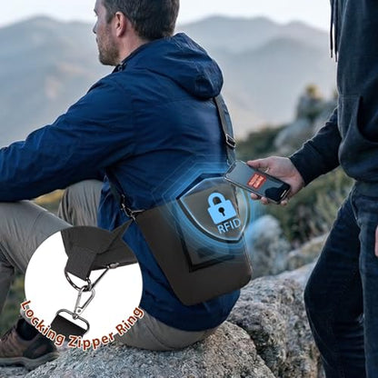 Janhavi Anti Theft Crossbody Sling Bag Travel Waterproof Shoulder Pack with RFID Blocking，EDC Bag for Outdoor Sport - color: Black