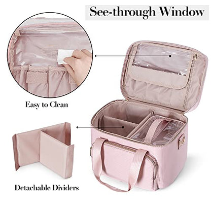 Large Makeup Bag for Women, Cosmetic Case, Travel Makeup Organizer - color: Pink