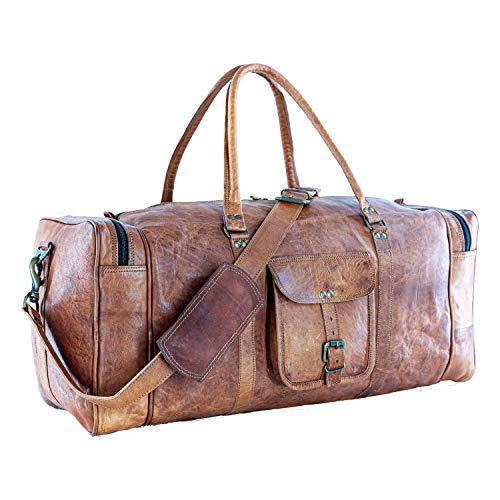 24 Inch Leather Duffel Bag, Large Travel Gym Sports Overnight Weekender - size: 24 inch