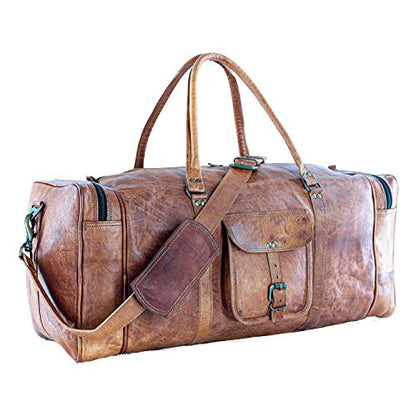 24 Inch Leather Duffel Bag, Large Travel Gym Sports Overnight Weekender - size: 24 inch