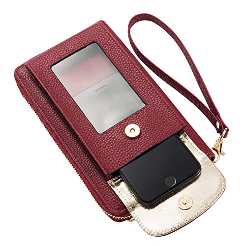 Small Crossbody Purse Cell Phone Wristlet Wallet for Women RFID - color: Wine