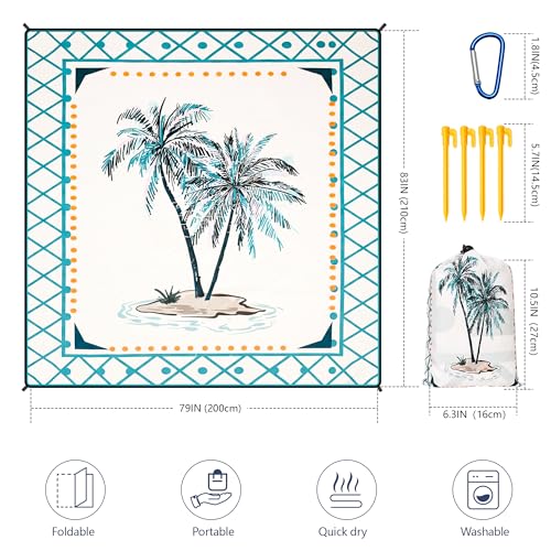 HIHOHO Beach Blanket Waterproof Sandproof Quick Drying Mat for 1-8 Adults - color: Flower Cocotree, size: 6'11" x 6'7"