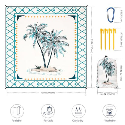 HIHOHO Beach Blanket Waterproof Sandproof Quick Drying Mat for 1-8 Adults - color: Flower Cocotree, size: 6'11" x 6'7"