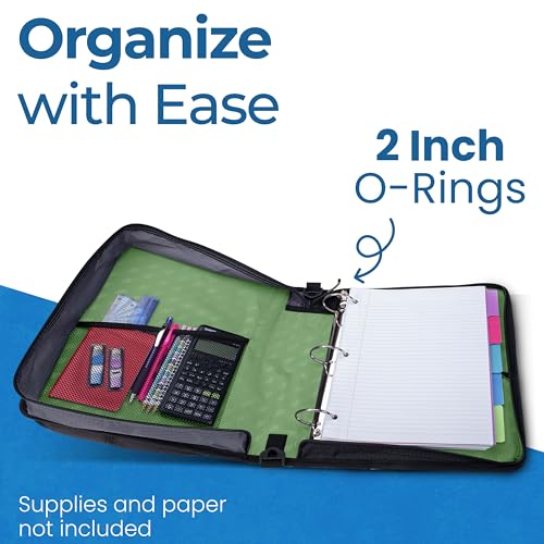 Case-it School Zipper Binder | 2" O-Rings | 400-Sheet | LT-007 Canopy Green - color: Canopy Green, size: 1 Pack