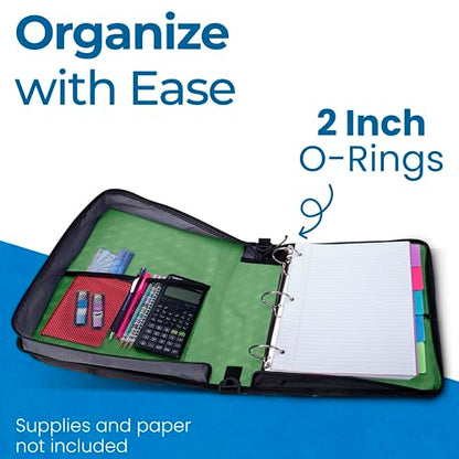 Case-it School Zipper Binder | 2" O-Rings | 400-Sheet | LT-007 Canopy Green - color: Canopy Green, size: 1 Pack
