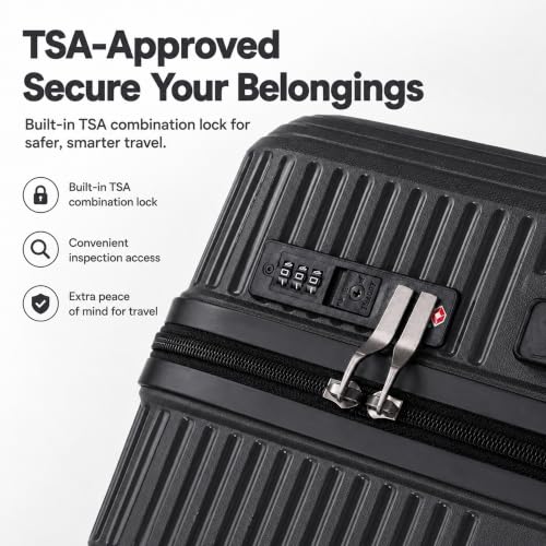 CONCEPTEN Luggage Sets 3 Piece, PP Hardshell Suitcases Set with Wheels - color: Black, size: 3 Piece Sets (21/Db/Tb)
