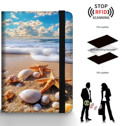 Passport Holder Wallet Cover Case,RFID Blocking Passport Cover,Large Capacity Travel Wallet with Multi Card Slots (Beach Shell) - color: Beach Shell