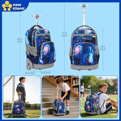 NEW TILAMI 18 Inch Rolling Backpack with Lunch Bag for Girls Boys School - color: Deep Space
