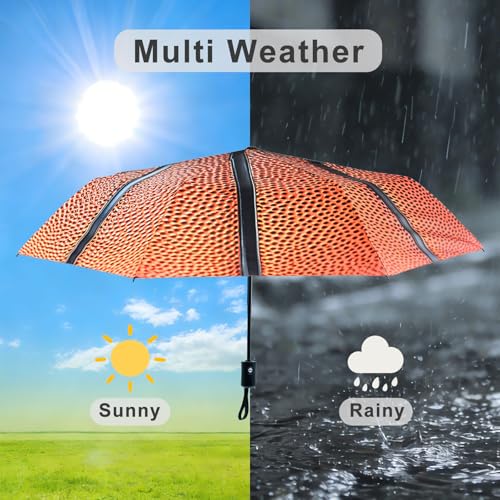 Windproof Travel Umbrella Folding Compact Automatic Umbrellas for Women Men Rain Sun - color: Basketball