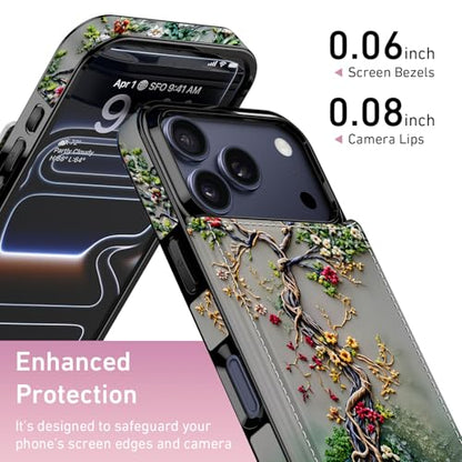 FUNMIKO for iPhone 17 Pro Max Wallet Case, Card Holder, RFID-Blocking - color: Blooming Tree of Life, size: iPhone 17 Pro Max