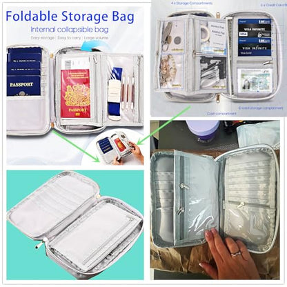 Multifunctional, Secure,Valuable Practical, RFID Family Passport Holder, Travel Wallet (gray), Travel document Organizer, Three-layer Design, Strong Storage Function - color: gray