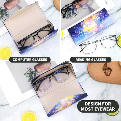Foldable Glasses Case, Magnetic PU Leahter Sunglasses Case, Cute Hard Shell Folding Eyeglass Cases for Women Kids - color: Blue Dream
