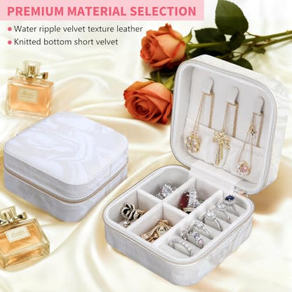 Travel Jewelry Case,Small Jewelry Box with Mirror,Gift for Girls Women - color: Flowing Silver White