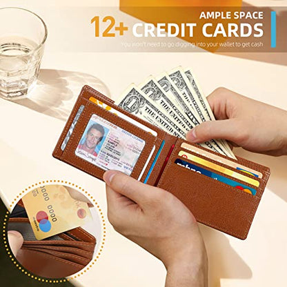 RUNBOX Wallet for Men, Slim Leather Bifold, RFID Blocking Card Holder - color: oil white&brown