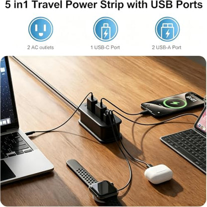 VYLEE Universal Travel Adapter with 6FT Extension Cord - color: Black Grey