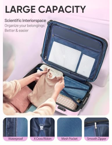 Expandable Checked Luggage Suitcase with Wheels - color: First Love, size: M(24 In)