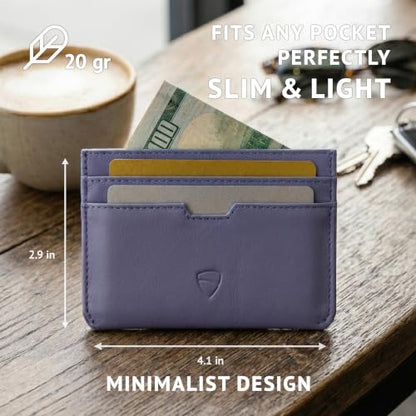 Vaultskin MOORGATE Slim Top-Grain Leather Credit Card Holder, RFID Wallet - color: Purple Blue