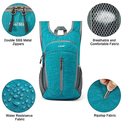 G4Free 10L Hiking Backpack Small Travel Hiking Daypack Lightweight Packable Backpack Casual Foldable Shoulder Bag - color: Peacock Blue