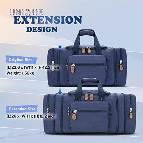 Gonex Canvas Duffle Bag, Expandable 60L Travel Overnight Weekender Bag - color: Blue, size: X-Large-60L (Without Shoe Compartment)