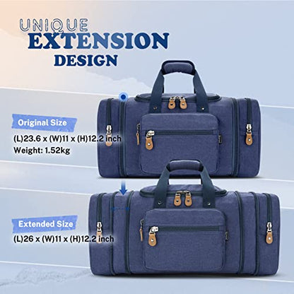 Gonex Canvas Duffle Bag, Expandable 60L Travel Overnight Weekender Bag - color: Blue, size: X-Large-60L (Without Shoe Compartment)