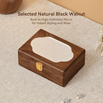Black Walnut Wooden Jewelry Box, Small 2 Layer Travel Jewelry Case - color: 2-Layer