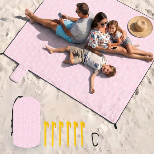OIGAE Beach Blanket Waterproof Sandproof Oversized Beach Mat - color: Pink Sea Shells, size: 7x8 Ft (2～5 person)