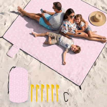 OIGAE Beach Blanket Waterproof Sandproof Oversized Beach Mat - color: Pink Sea Shells, size: 7x8 Ft (2～5 person)