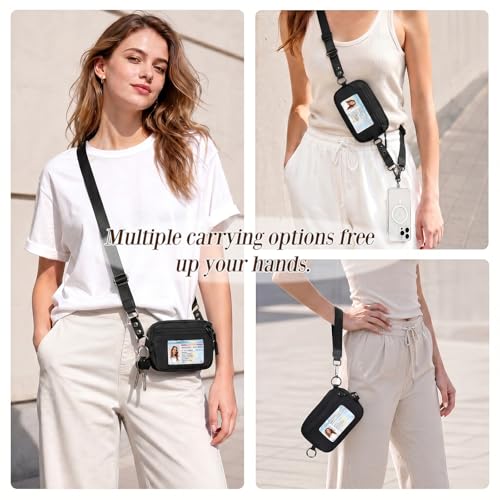 CYSIYU Small Crossbody Bag with Phone Lanyard and Wrist Strap Mini Checkered 4.5x6.5 Purse with RFID Clip and Go for Travel - color: Black, size: Small