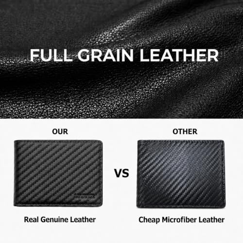 Wallet for Men Slim RFID Blocking Genuine Leather Bifold Mens Wallet - color: Carbon Fiber Black